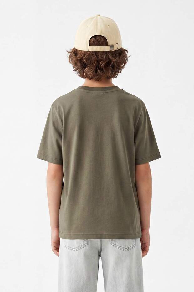 Yeşil-Taş-Haki 3'lü Erkek Çocuk %100 Pamuk Basic Kısa Kol Örme T-Shirt TKDSS25TS00021 - 3