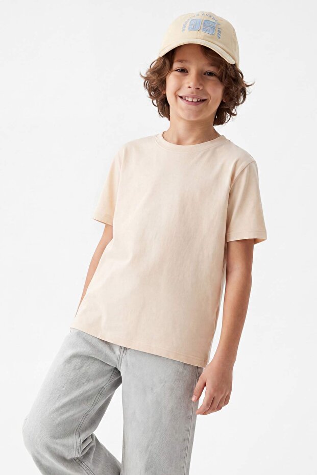 Yeşil-Taş-Haki 3'lü Erkek Çocuk %100 Pamuk Basic Kısa Kol Örme T-Shirt TKDSS25TS00021 - 4