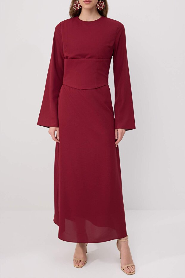 Bordo Korseli Detaylı Dokuma Abiye TCTSS26DB00009 - 3