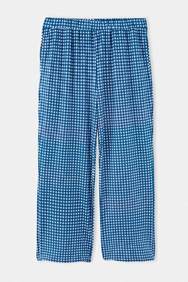 Lacivert Kareli/Puantiyeli 2'li Paket Örme Büyük Beden Pijama Altı TBBAW27IA00004 - 5