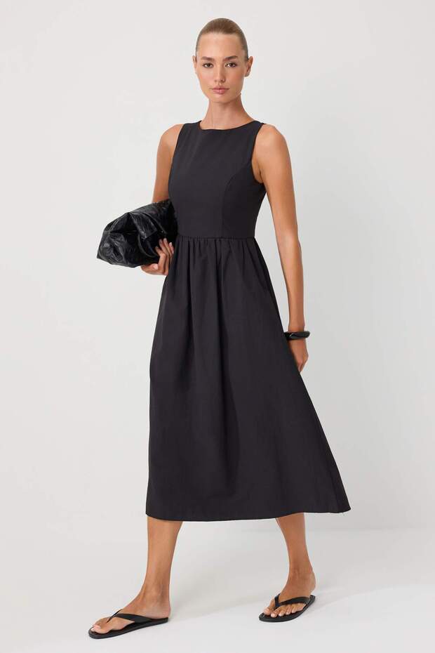 Siyah Skater/Belden Açılan Maxi Dokuma Elbise TWOSS26EL01146