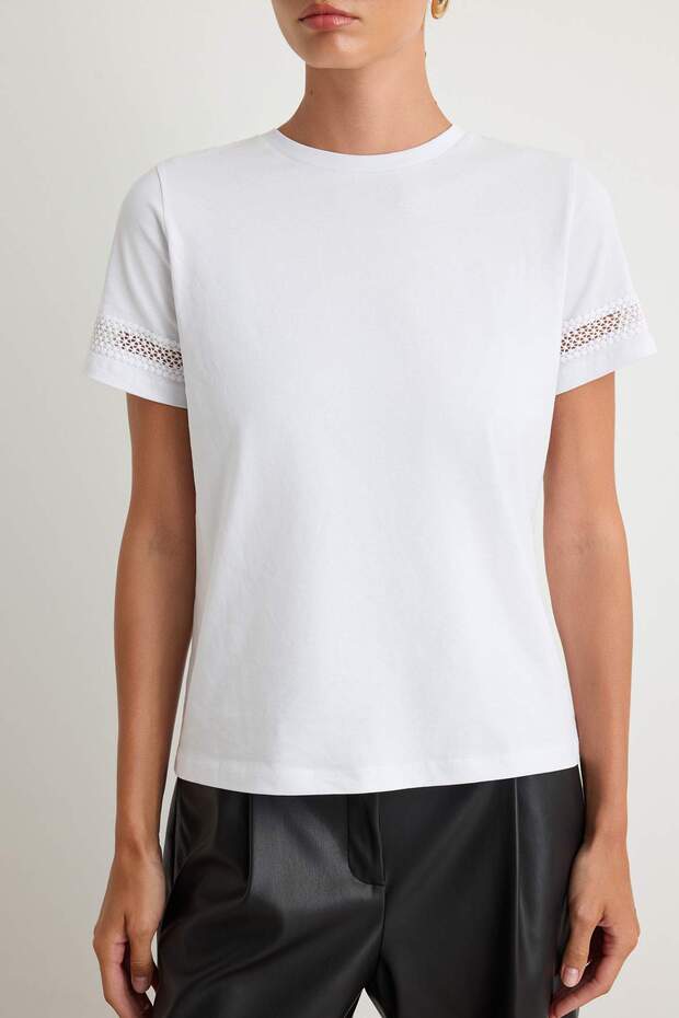 Beyaz Aksesuar Kalın Pamuklu Detaylı Basic/Regular Kalıp Örme T-Shirt TWOSS24TS00048 - 3
