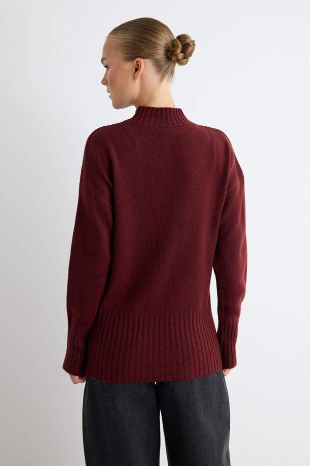 Bordo Geniş Kalıp Yumuşak Dokulu Basic Triko Kazak TWOAW23KZ00490 - 5