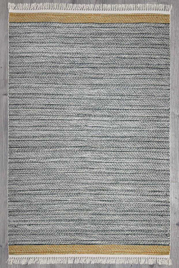 Cotton Series Authentic Decorative Decorative Woven Base Rug with Weave Appearance in Mustard Gray Tones