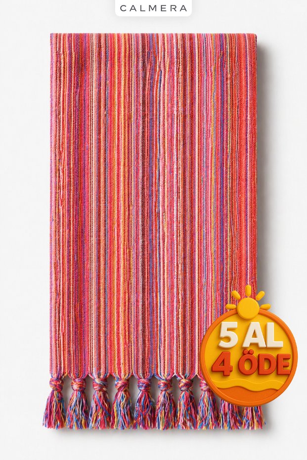 Ethnic Peshtemal | Thin - Colored Fringe | Beach Pareo, Sea, Pool, Yoga, Pilates Towel - Orange