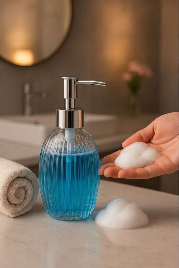 Glass Patterned 400 ml Bottle of Shampoo, Liquid Soap, Lotion