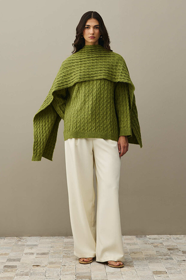 Hair Braid Knitted Sweater Oil Green