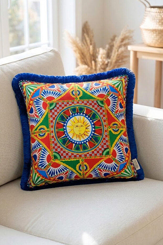 Cobalt Blue Tufted, Milano Pattern Decorative 43X43Cm Square Throw Pillow Case