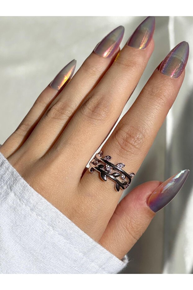 Women's Silver Color Stone Leaf Ring