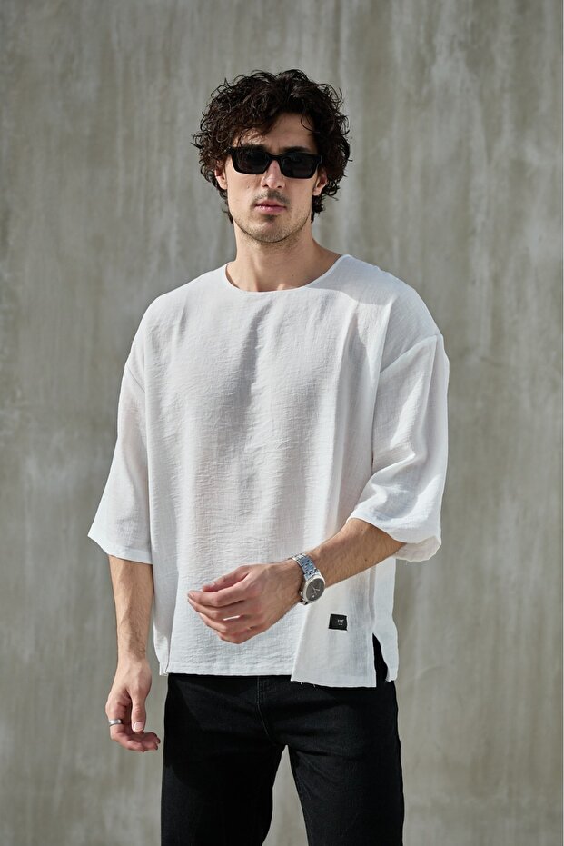 Men's Fakir Sleeve Oversize Linen Look T-Shirt