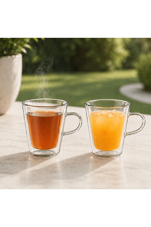 2PCS Double Wall Espresso Glass Cups 250ml, Clear Borosilicate Coffee & Milk Cups with Handle, DH607