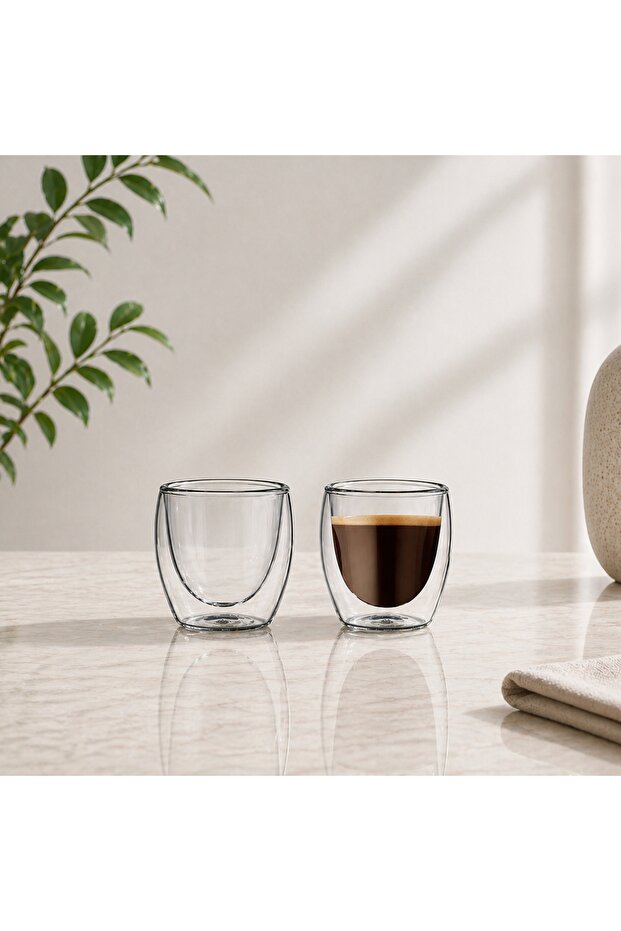 Double Wall Espresso Glass Cups 2PCS, 100ml Borosilicate Coffee Cups for Espresso, Arabic Coffee, Turkish Coffee & Tea DG820