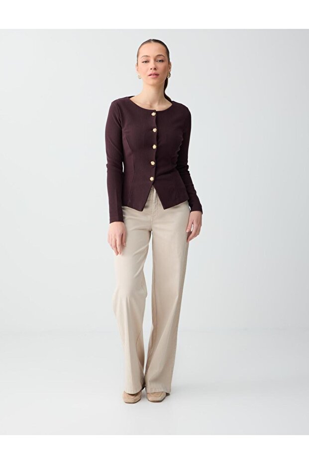 Stone Normal Waist Flared Woven Long Trousers