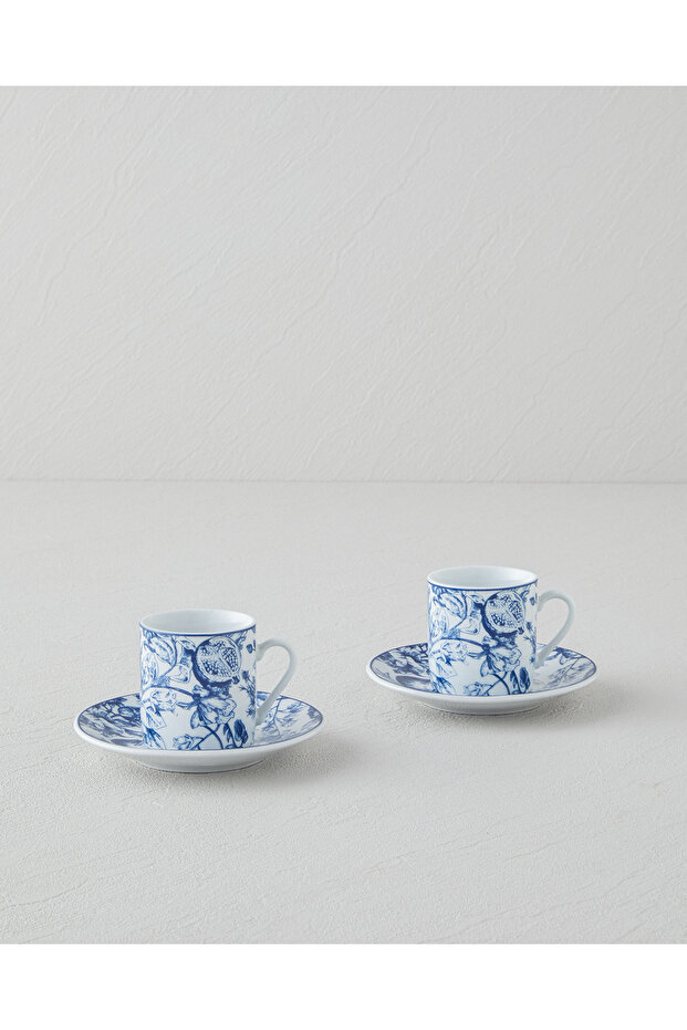 Liana Porcelain 4 Piece Coffee Cup Set for 2 People 80 ml Dark Blue-White