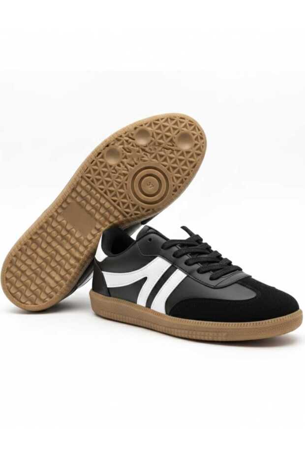Women's Sneaker Lace-Up Flat Sole Sports Shoes Sam Black White Faux Leather