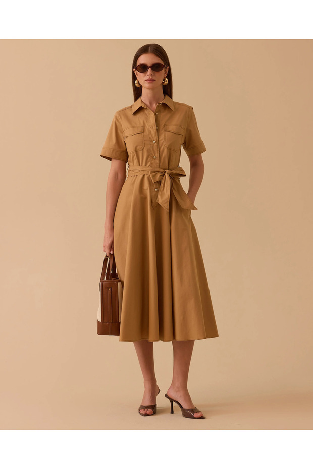 Belted Pocketed Short Sleeve Dress