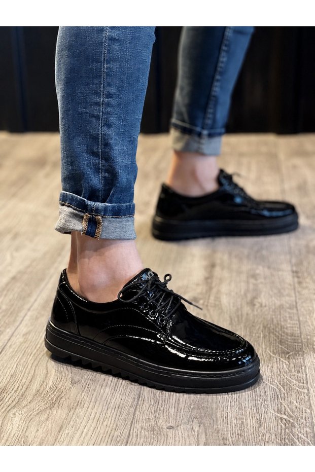 Mhd-098 Men's Daily Lace-Up Patent Leather Classic Shoes Rst-Black