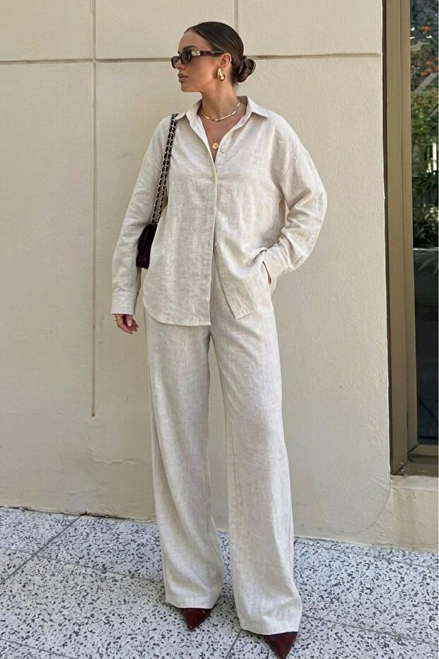 Karmelanj Linen Women's Shirt Pants Double Set Mg2356