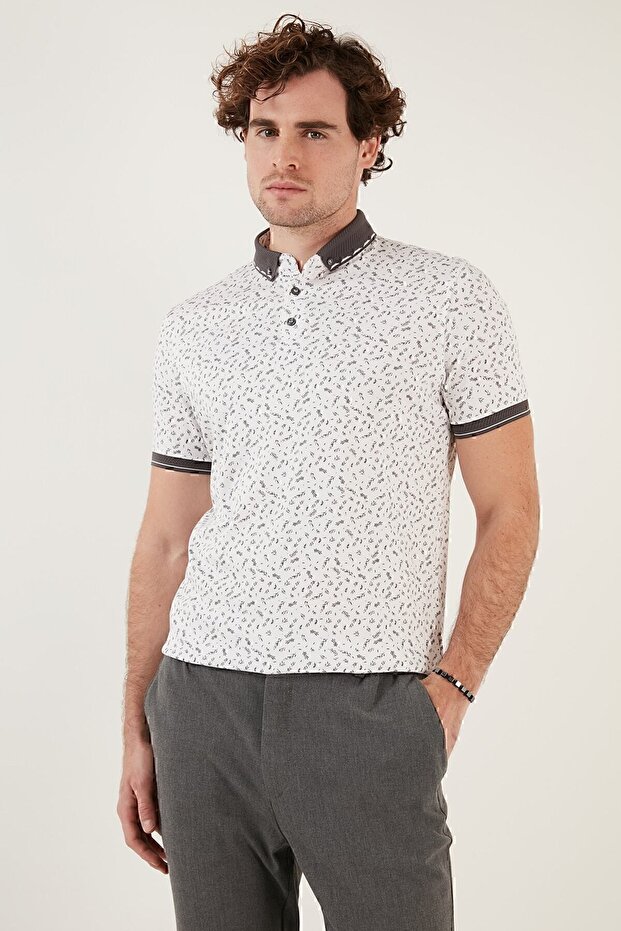 Cotton Blended Patterned Slim Fit Polo T Shirt Men's T Shirt 646b3270