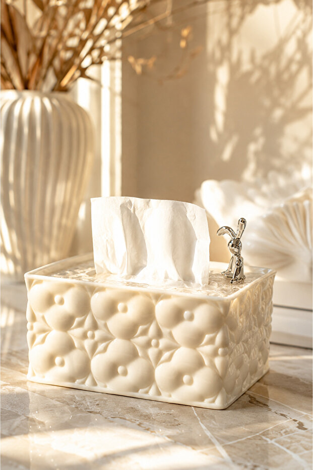 Decorative Luxury Floral Napkin Holder Embossed Stylish Rectangular Desktop Tissue Box