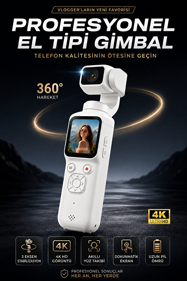 Omaze 4K Ultra Hd Profesyonel Aksiyon Kamerası Gimbal 360 Dönüş Dokunmatik Ekran Profesyonel Vlog Çekim
