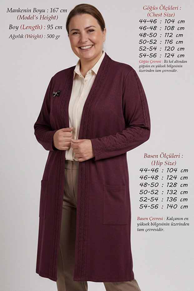 Plus Size Women's Anti-Sweat High Quality Premium Viscose Mother's Jacket with Embroidered Brooch, Summer Thin Textured Plum Cardigan