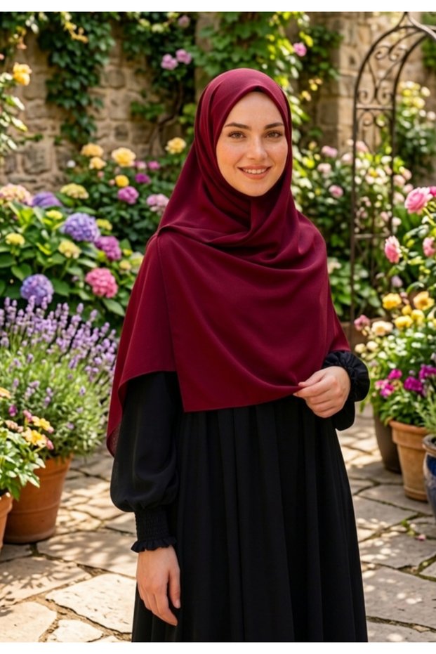 Hijab Muslim Clothing Egyptian Medina Silk Scarf 110X110 Burgundy
