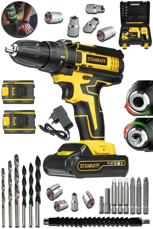 stanrayf Alman V-tech DG24 Çelik Şanzıman Bakır Sargılı Çift Akülü Şarjlı Darbeli Vidalama Matkap