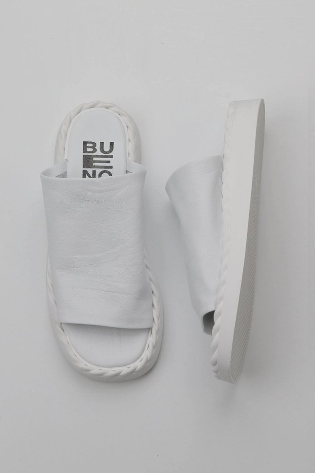 White Leather Women's Flat Slippers 01Wy9109