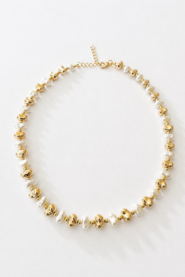 Women's Necklace Baroque Model Flat Pearl Mix Chain Necklace