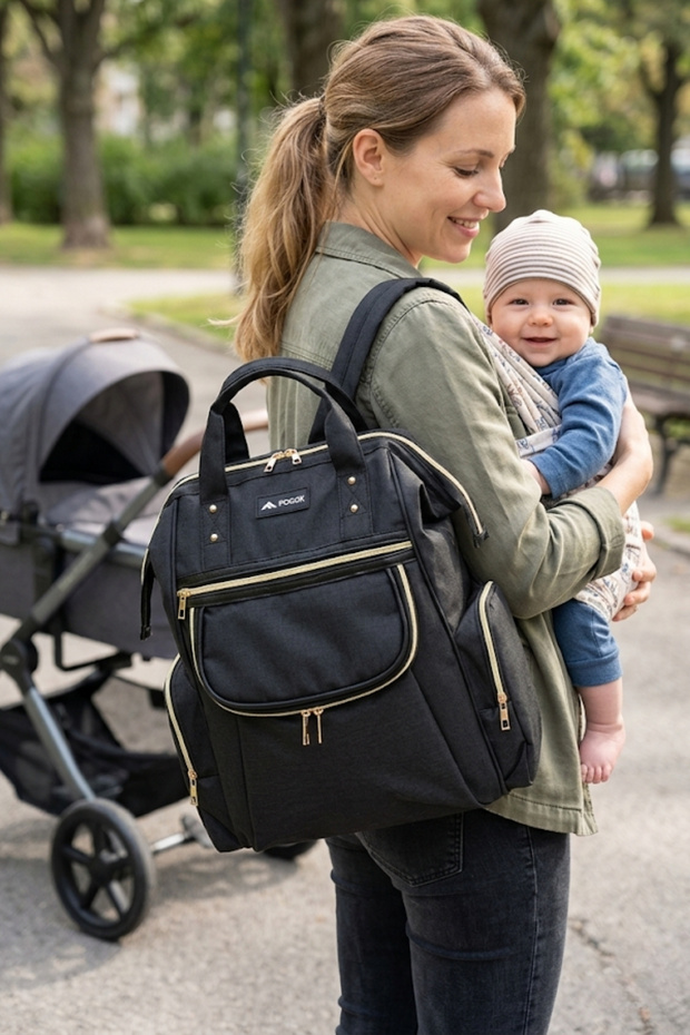 FOCUX -05 Anne Bakım Bebek Çantası Anne Çantası Sırt Çantası SİYAH