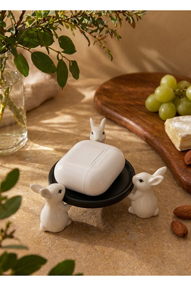 Decorative Mini Jewelry, Ring, and Keychain Tray with Rabbit Figure – Tabletop Organizer - Plastic