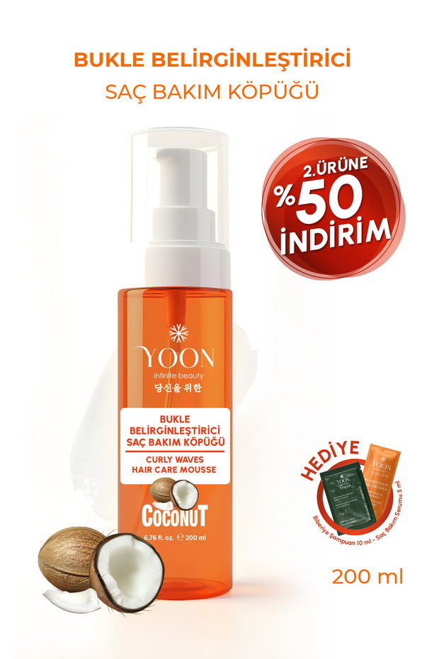 YOON Bukle Belirginleştirici Saç Köpüğü 200 ml – Hindistan Cevizi Özlü, Paraben, SLS ve Silikon İçermez