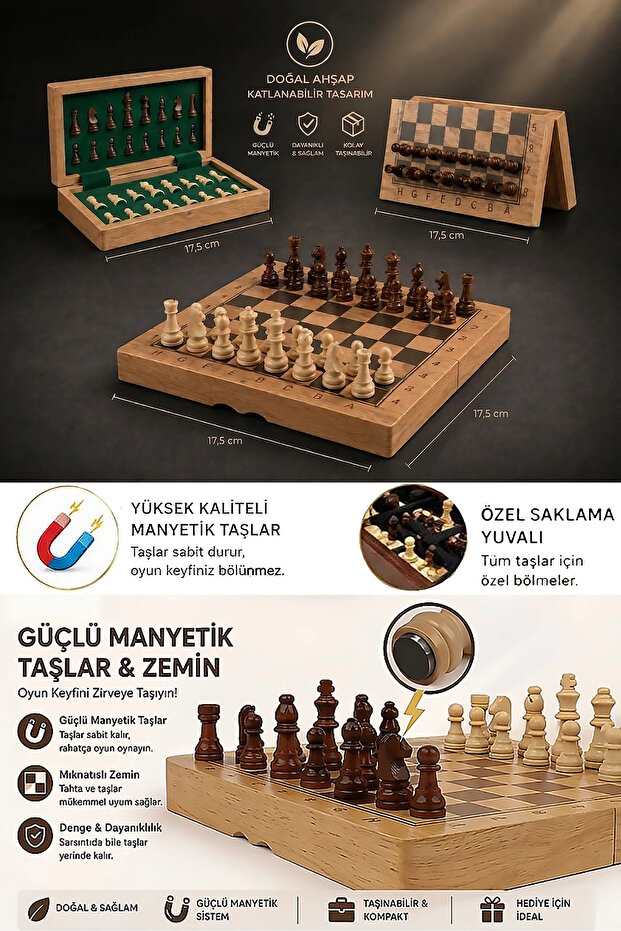 Chess Game with Magnet Stones Wooden Foldable Box 17.5 Cm G611