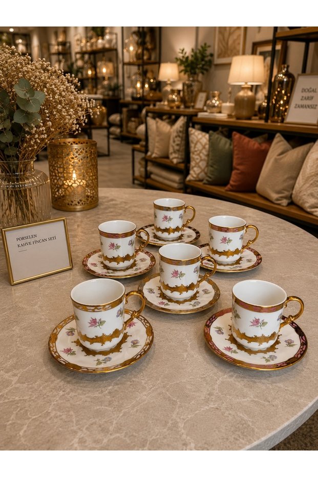 Esterhomedecor 6-Person Porcelain Coffee Cup Set Made of Fine Porcelain
