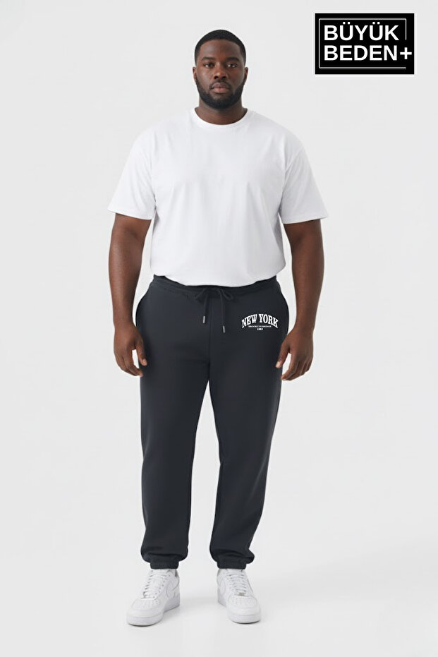 Men's Plus Size New York Printed Leg Elasticated Relaxed Fit Jogger Slim Sweatpants Spr26Bea951-5