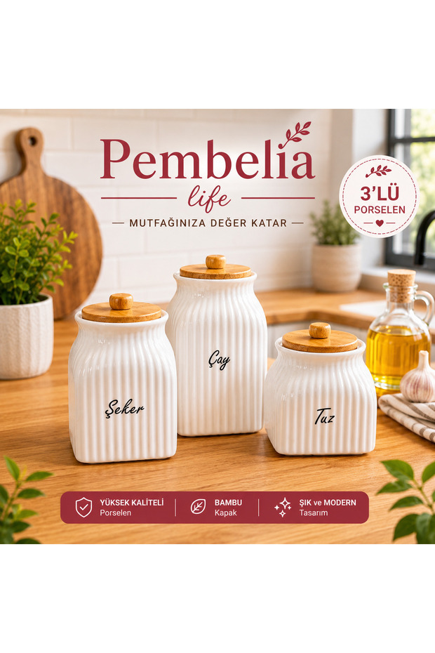 3-Piece Porcelain Tea Sugar Salt Storage Jar Set Spice Set 1000ml 750ml 500ml