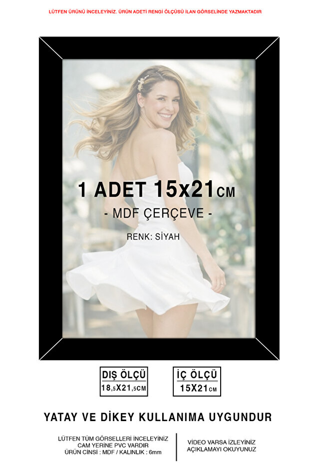 1 إطار مقاس 15 × 21 - إطار A5 - إطار أسود - إطار صورة Mdf