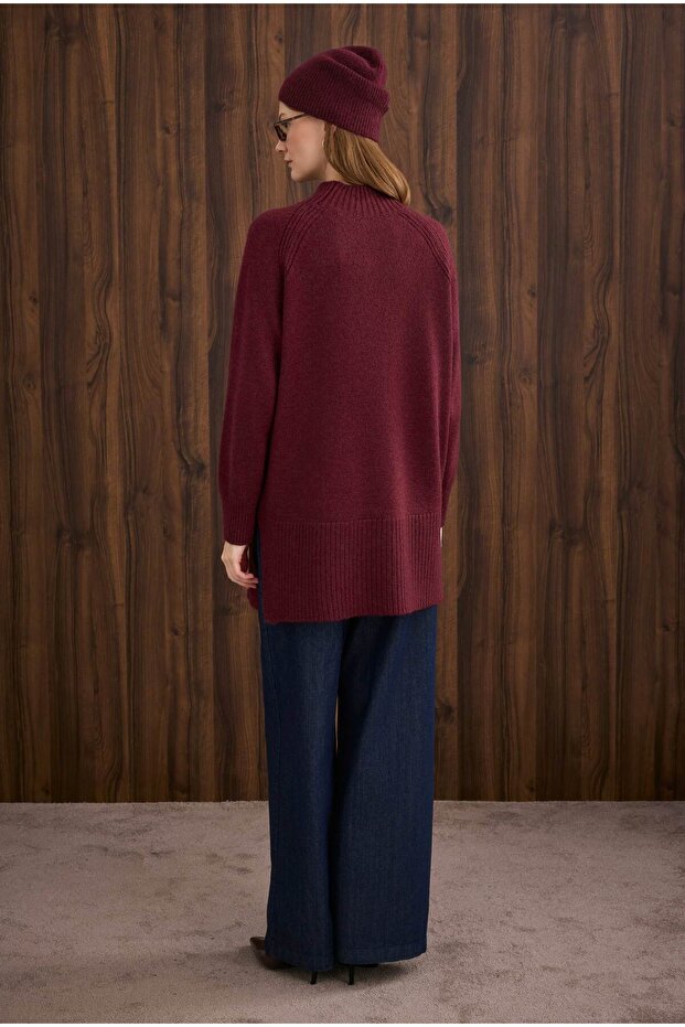 Turtleneck Basic Sweater Burgundy - 5