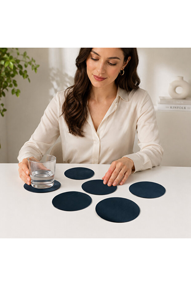 10 cm Diameter Black Leather Coasters Set of 6 – Decorative Table Protector