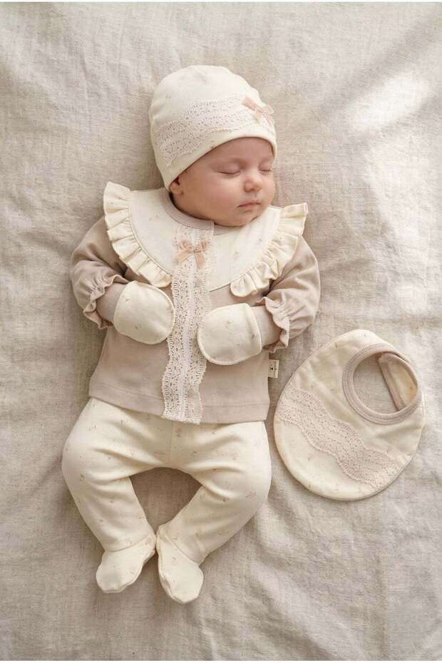 Baby Girl Flower-Patterned Lace Bow 5-Piece Newborn Hospital Release Zibin Set
