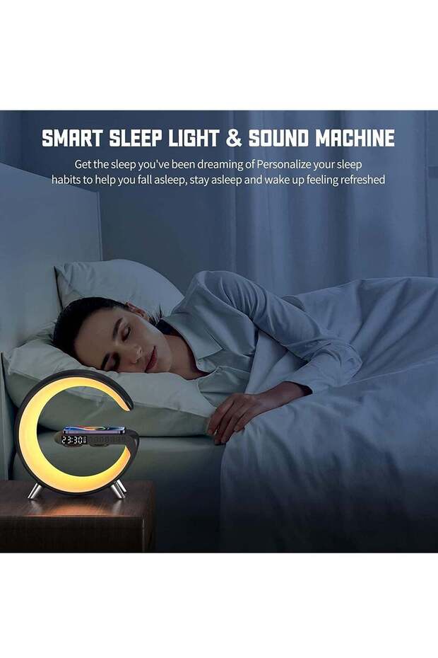 Wireless Charger Atmosphere Lamp, 15W Fast Charging with Bluetooth Speaker & Alarm Clock