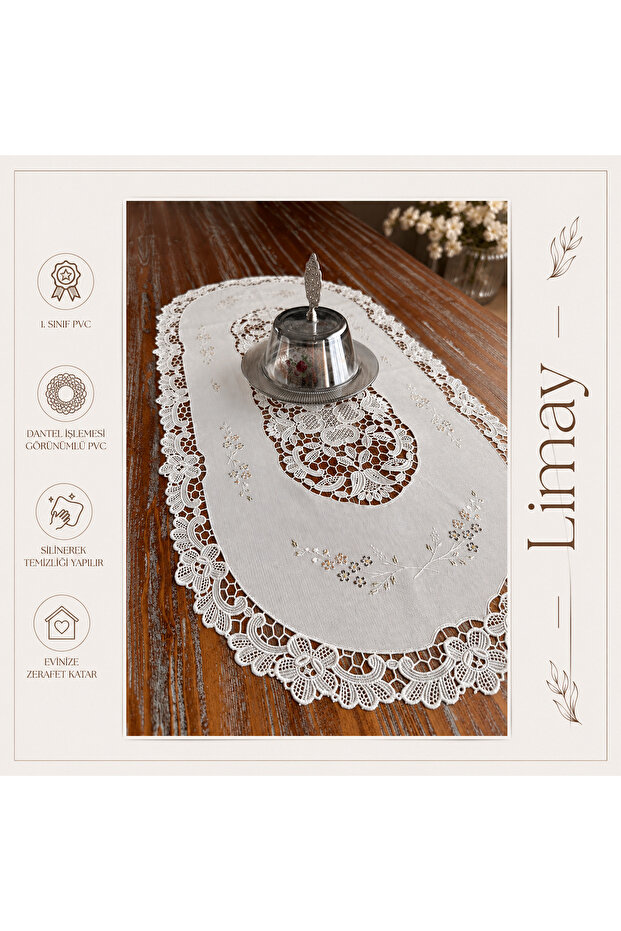 Lace Embroidery Look Runner - 1. Class Pvc - Tablecloth (45Cmx83Cm)