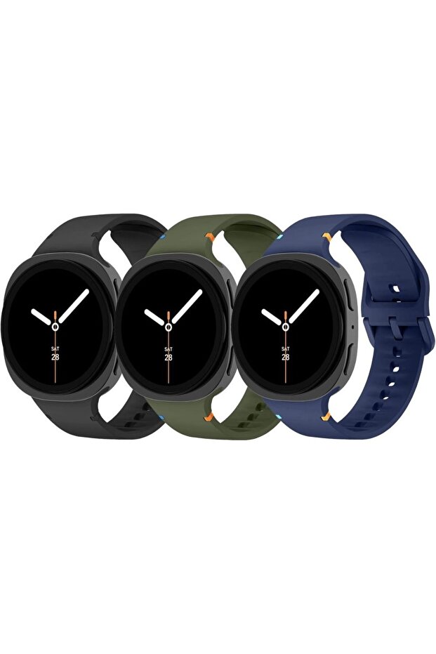 3-Pack Silicone Bands for Galaxy Watch 8/8 Classic – Black/Green/Dark Blue