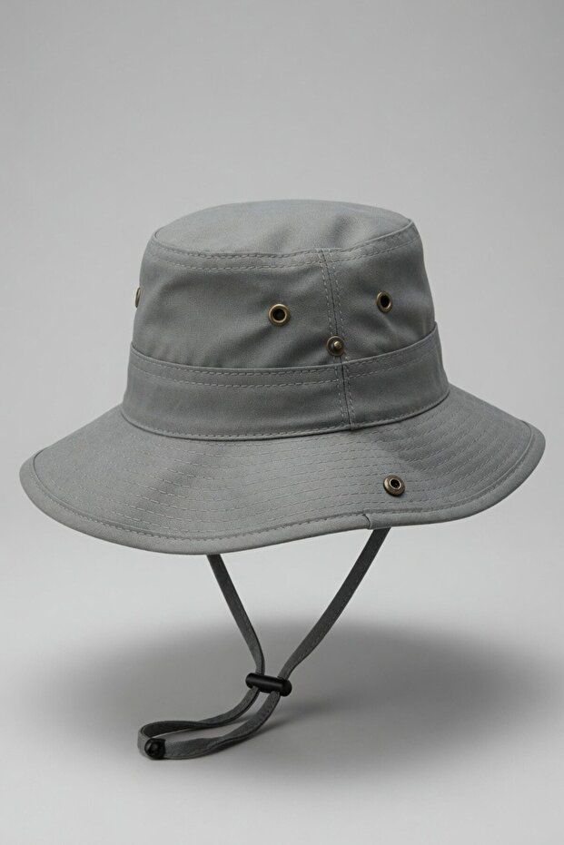 Drawstring Fisherman Hat Summer Sun Protection Travel Gift | Gray Unisex Foldable Side Bags