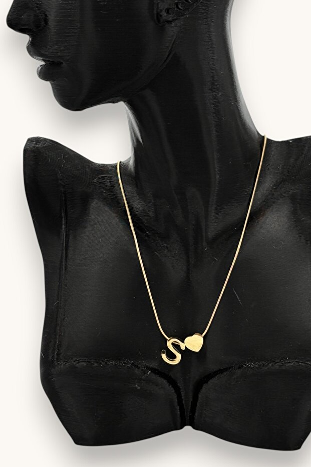 Gold Letter and Heart Detailed Necklace