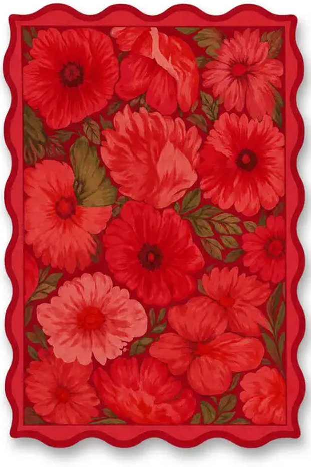 Sdt Red Flower Figure Theme Patterned Modern Woven Base Decorative Carpet Sdt1490