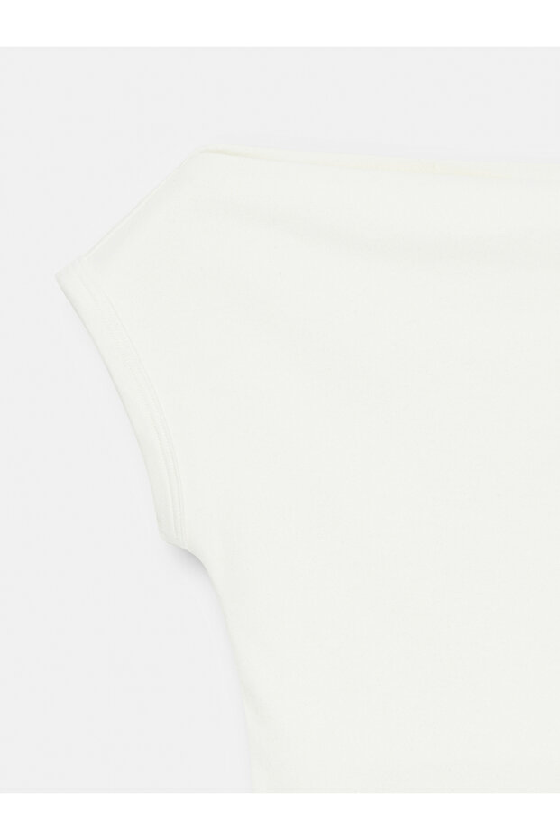 32839 Tricou Basic cu guler larg-Ecru - 8