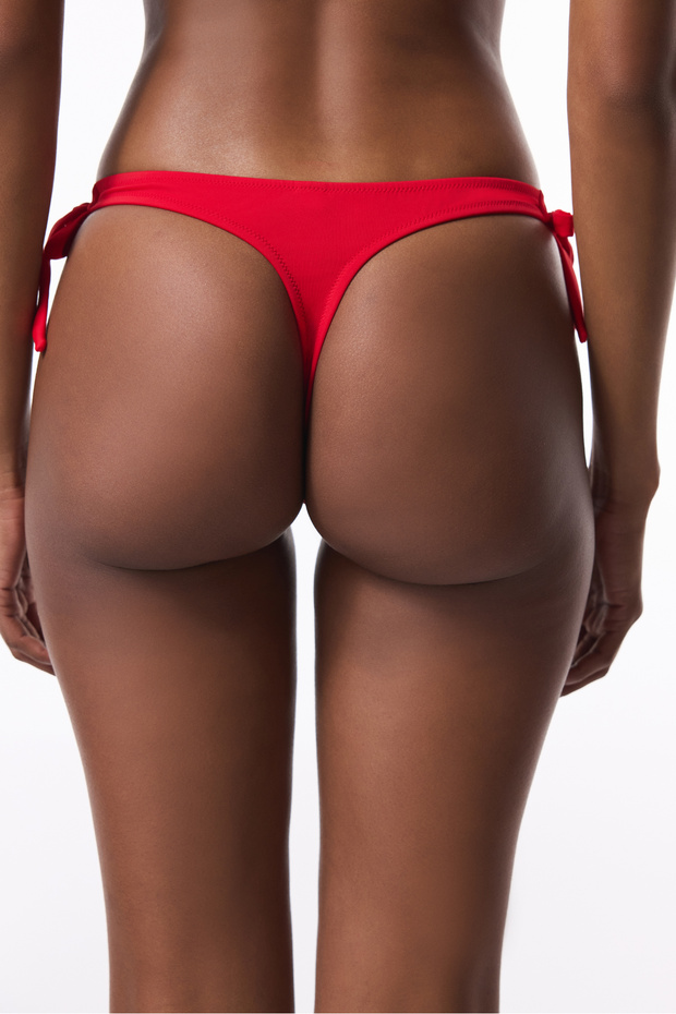Red String Low Waist Bikini Bottom - 2