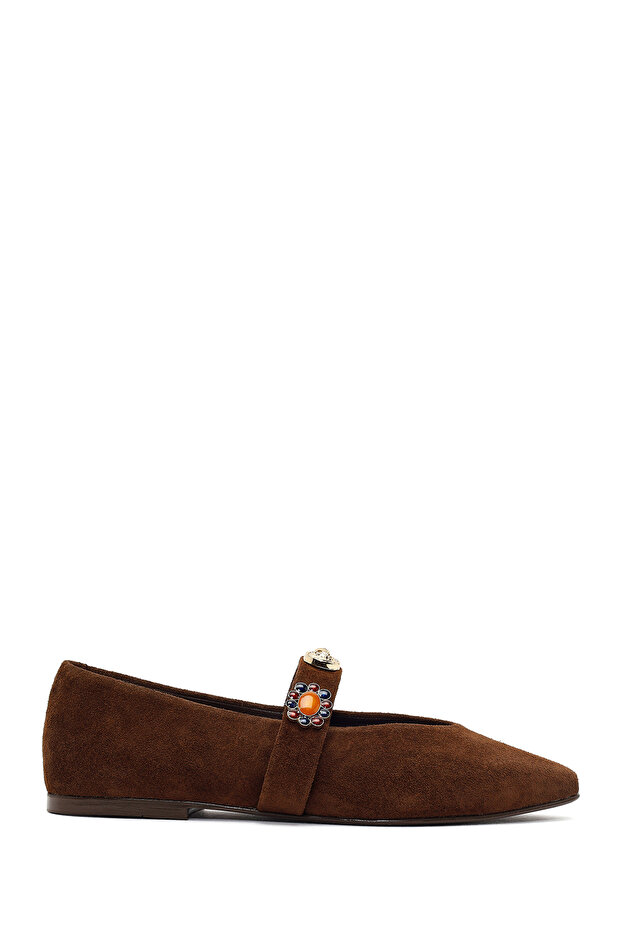 Women's Brown Stone Suede Leather Ballerinas 26Pfd201910